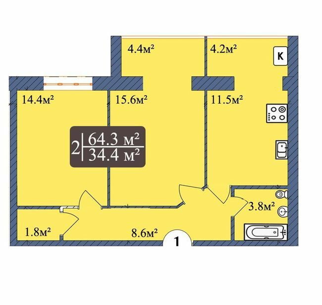 2-комнатная 64.3 м² в ЖК Мечта от 14 500 грн/м², Чернигов