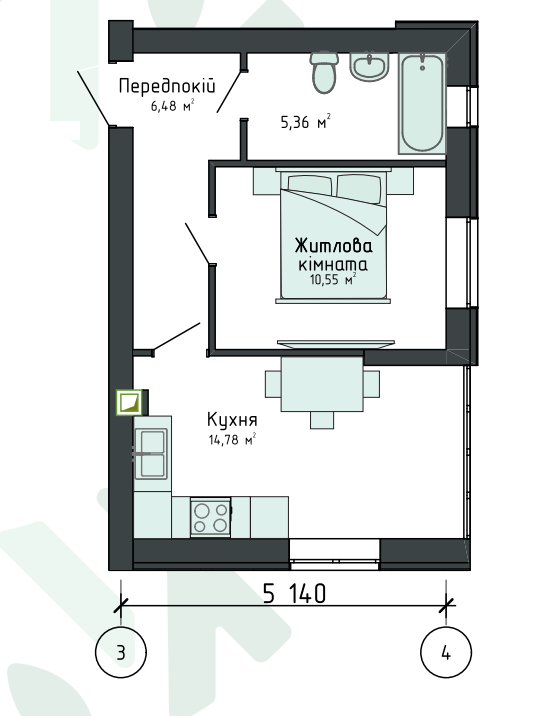 1-комнатная 36.91 м² в Клубная резиденция O`Club от 30 482 грн/м², с. Крюковщина