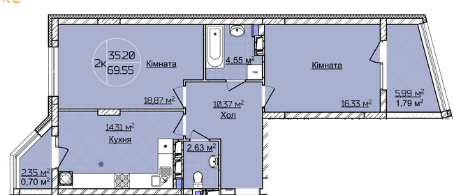 2-кімнатна 69.55 м² в ЖК Imperial Park Avenue від 19 500 грн/м², Чернівці