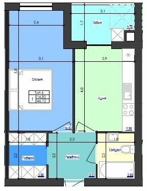 1-кімнатна 46.12 м² в ЖК Кришталеве озеро від 19 800 грн/м², Чернівці