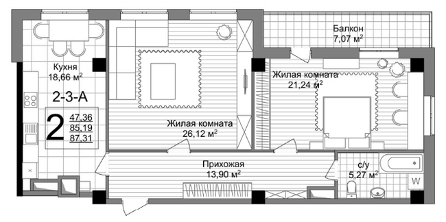 2-кімнатна 87.37 м² в ЖК Люксембург від 54 000 грн/м², Харків