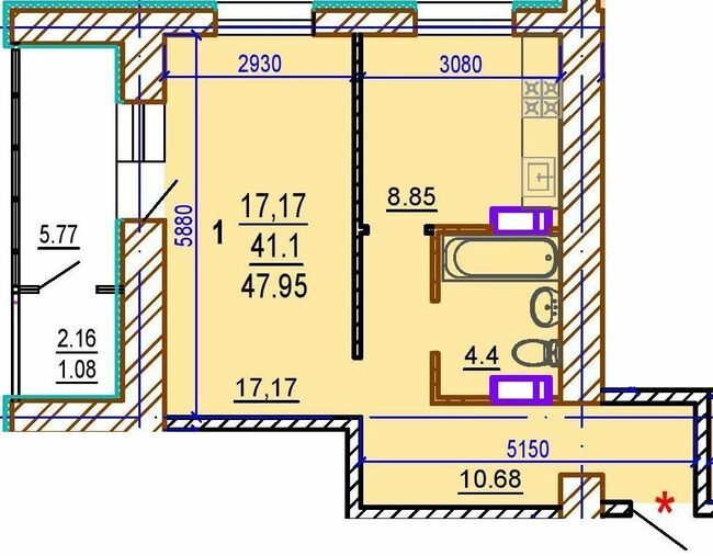 1-кімнатна 47.95 м² в ЖК Шекспіра від 30 000 грн/м², Харків