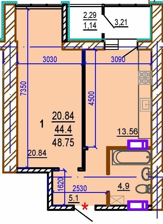 1-кімнатна 48.75 м² в ЖК Шекспіра від 30 000 грн/м², Харків