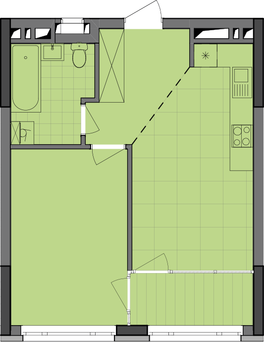 1-комнатная 45.78 м² в ЖК Dibrova Park от 30 500 грн/м², Киев
