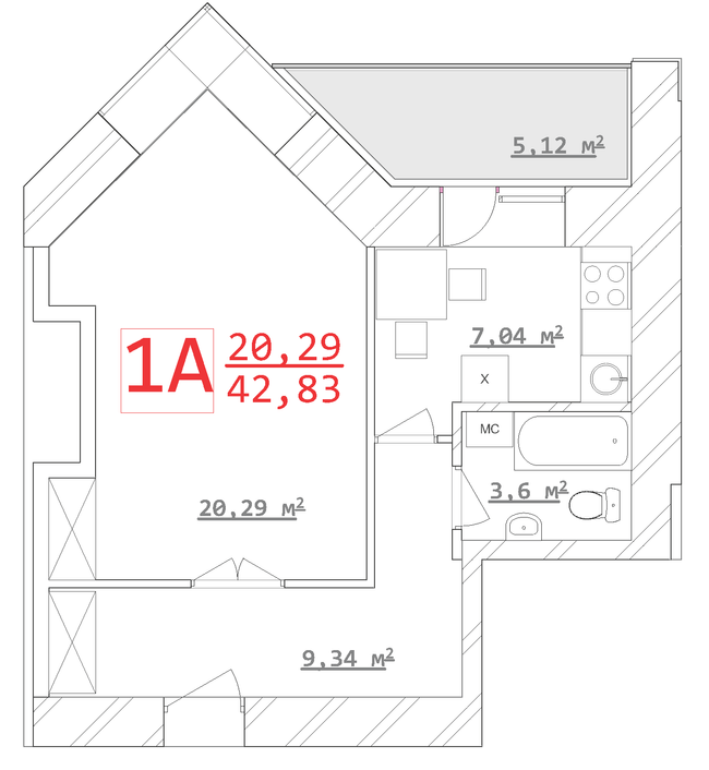 1-комнатная 42.83 м² в ЖК Новый дом Ньютона от 15 800 грн/м², Харьков