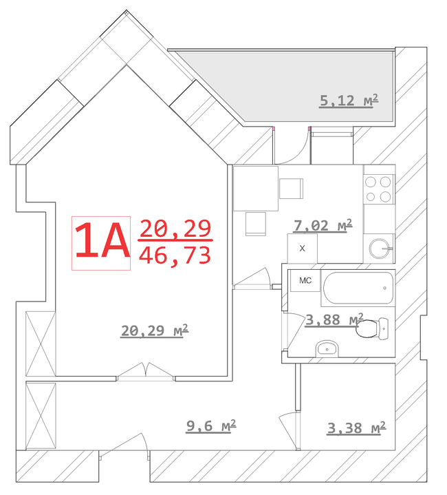 1-кімнатна 46.73 м² в ЖК Новий дім Ньютона від 15 800 грн/м², Харків