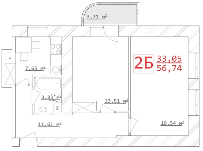 2-кімнатна 56.74 м² в ЖК Новий дім Ньютона від 13 500 грн/м², Харків