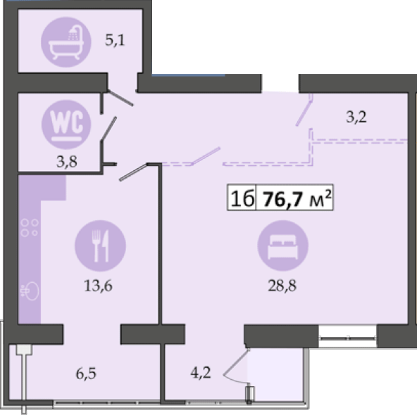 2-комнатная 76.7 м² в ЖК Днепровская Брама 2 от 19 100 грн/м², пгт Слобожанское