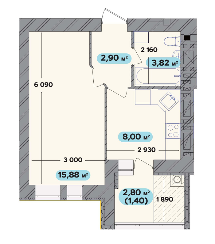 1-кімнатна 32 м² в ЖК Spring Town New Riviera від 16 100 грн/м², Хмельницький