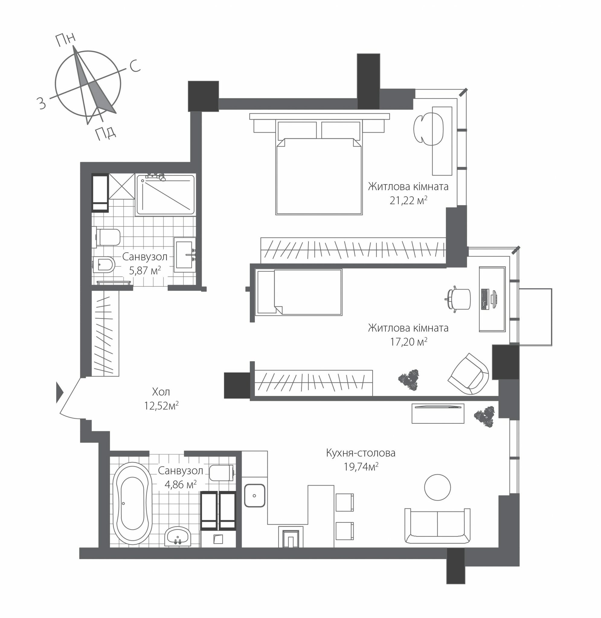 2-комнатная 81.41 м² в ЖК RiverStone от 83 500 грн/м², Киев