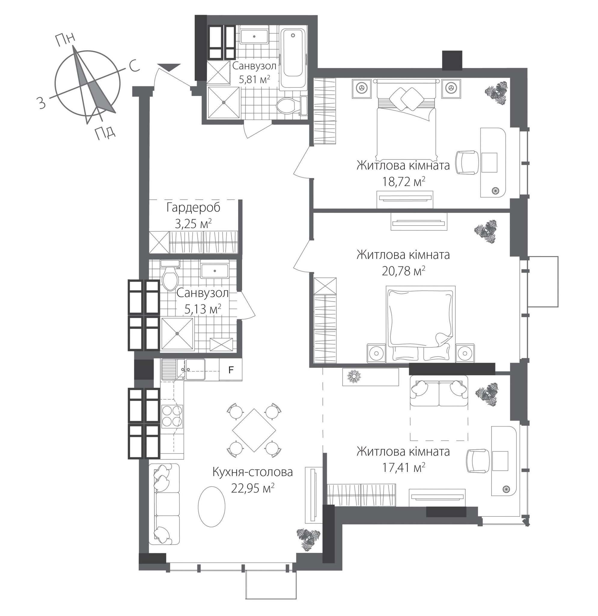 3-кімнатна 109.34 м² в ЖК RiverStone від 60 800 грн/м², Київ