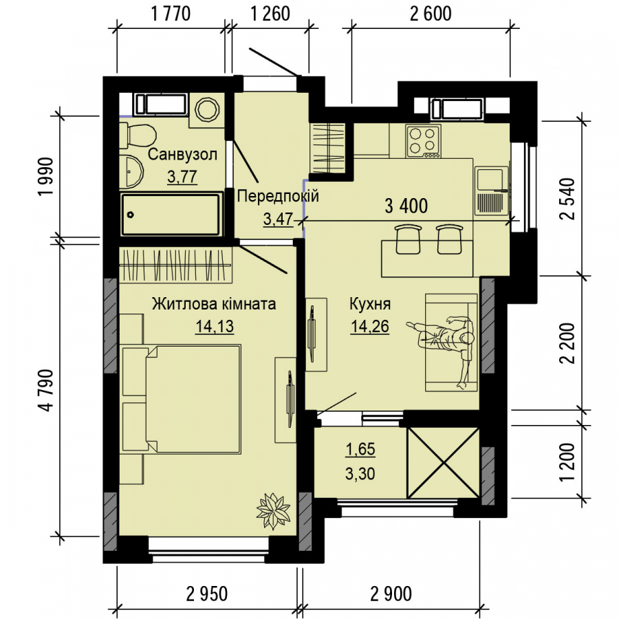 1-комнатная 37.28 м² в ЖК Hello House от 33 000 грн/м², Киев