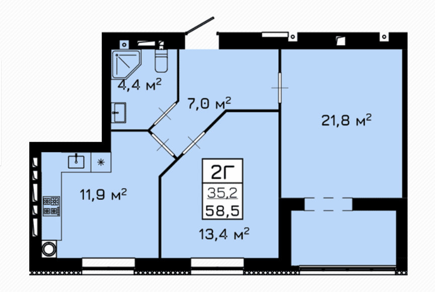 2-комнатная 58.5 м² в ЖК Laguna от застройщика, Черкассы