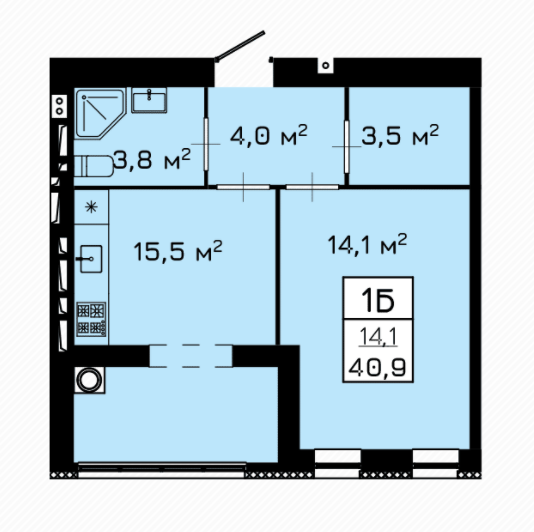 1-комнатная 40.9 м² в ЖК Laguna от 19 000 грн/м², Черкассы