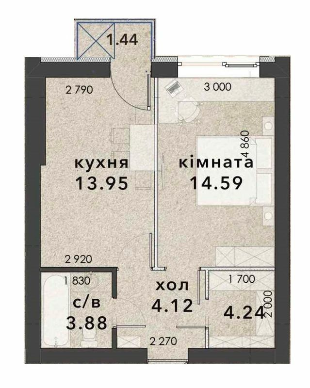 1-кімнатна 39.35 м² в ЖК Viking Home від 18 500 грн/м², м. Ірпінь