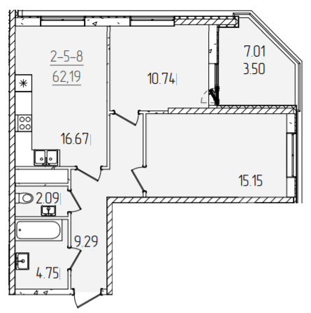 2-комнатная 62.19 м² в ЖК KADORR City от 26 950 грн/м², Одесса