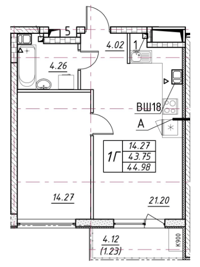 1-кімнатна 44.98 м² в ЖК Manhattan від 28 200 грн/м², Одеса