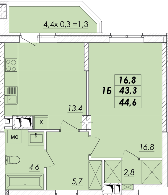 1-кімнатна 44.6 м² в ЖК RealPark від 16 750 грн/м², Одеса