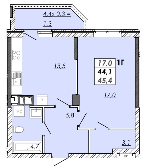 1-комнатная 45.4 м² в ЖК RealPark от 16 650 грн/м², Одесса