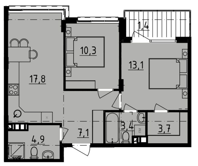 2-комнатная 61.7 м² в ЖК DERBY Style House от 28 650 грн/м², Одесса