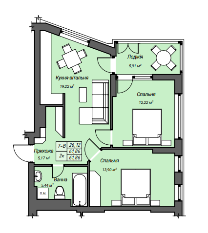 2-кімнатна 61.86 м² в ЖК Sky Hall від 23 250 грн/м², Рівне