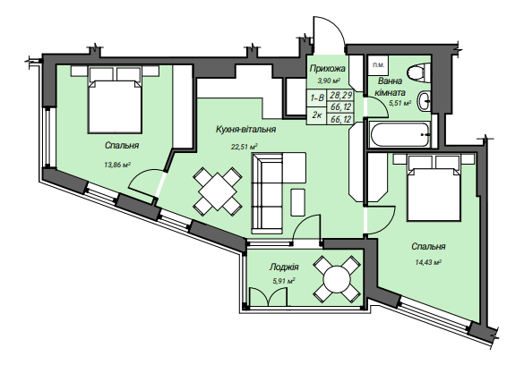 2-комнатная 66.12 м² в ЖК Sky Hall от 23 250 грн/м², Ровно