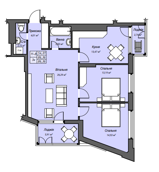 3-комнатная 86.36 м² в ЖК Sky Hall от 23 250 грн/м², Ровно