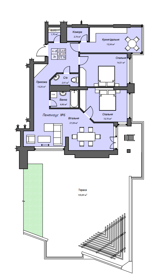 3-кімнатна 127.74 м² в ЖК Sky Hall від 24 150 грн/м², Рівне