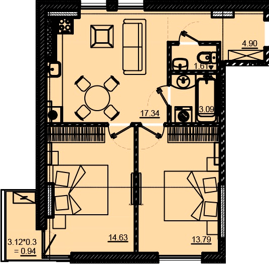 2-комнатная 56.3 м² в ЖК Пространство на Педагогической от 26 050 грн/м², Одесса