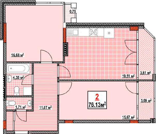 2-комнатная 76.13 м² в КД Консул от 34 700 грн/м², Одесса