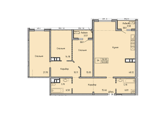 3-кімнатна 145.13 м² в Комплекс апартаментов Олімпійський від 40 750 грн/м², Одеса