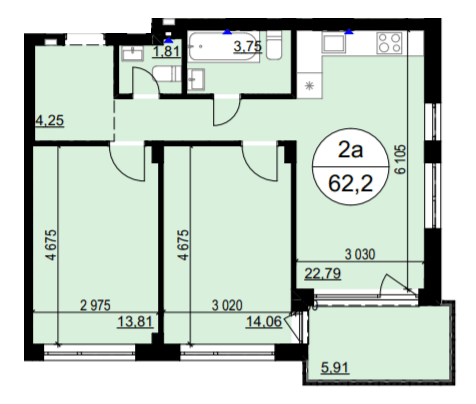2-комнатная 62.2 м² в ЖК Гринвуд-4 от 17 900 грн/м², пгт Брюховичи