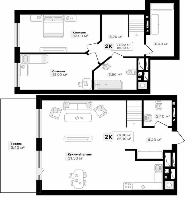Двухуровневая 86.1 м² в ЖК Auroom City от 19 800 грн/м², Львов