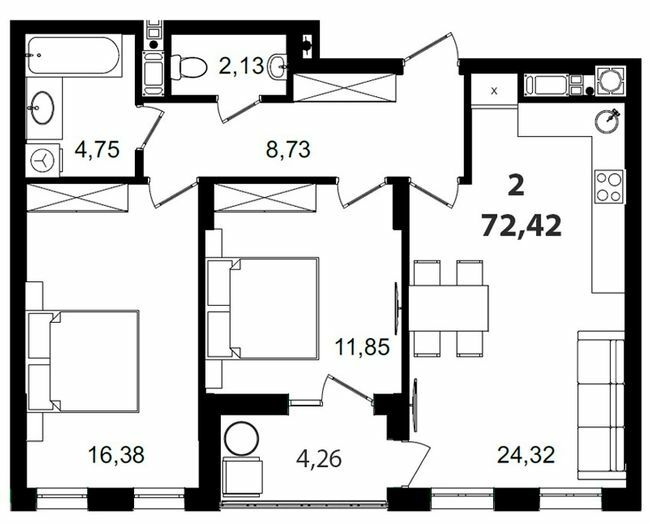 2-комнатная 72.42 м² в ЖК Tiffany apartments от 31 050 грн/м², Львов