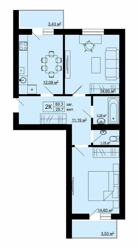 2-кімнатна 60.3 м² в ЖК Південний від 16 500 грн/м², с. Сокільники