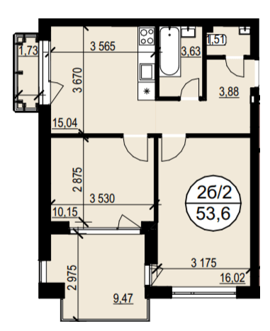 2-комнатная 53.6 м² в ЖК Гринвуд 3 от 19 400 грн/м², пгт Брюховичи