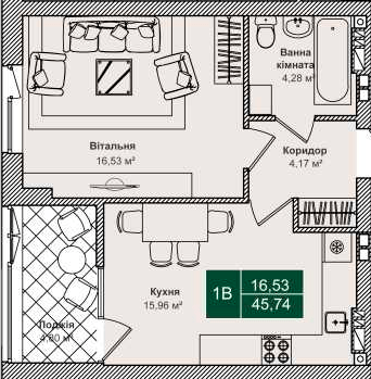 1-комнатная 45.74 м² в ЖК Forest Park от 26 000 грн/м², Киев
