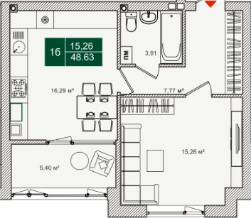 1-комнатная 48.63 м² в ЖК Forest Park от 26 000 грн/м², Киев