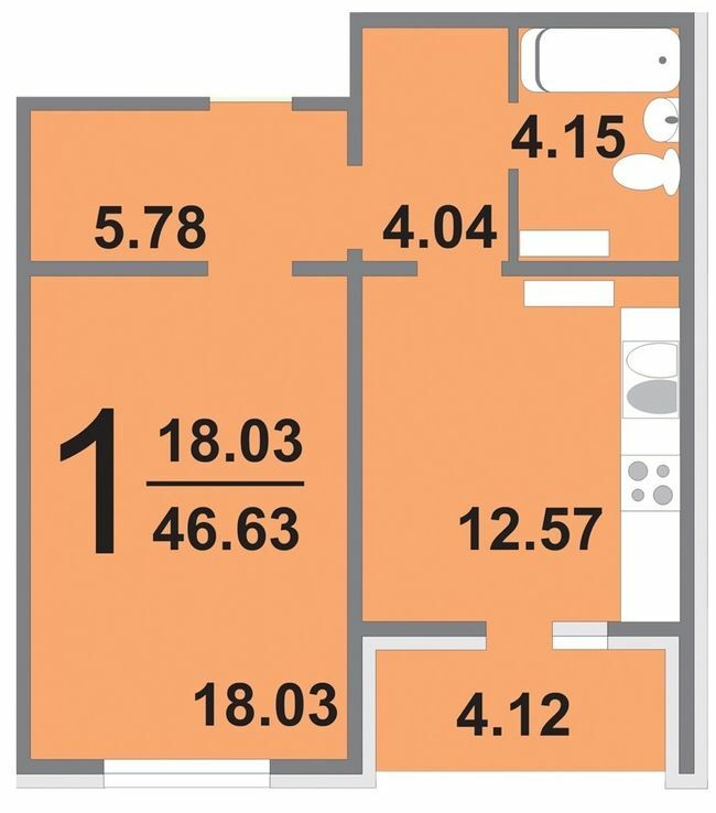 1-комнатная 46.63 м² в ЖК Амурский от 30 000 грн/м², Киев