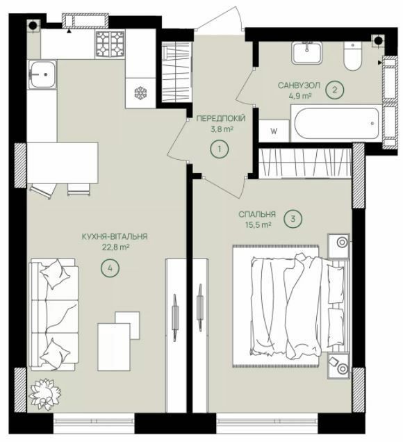 1-комнатная 47 м² в ЖК Дом на Вавиловых от 38 100 грн/м², Киев