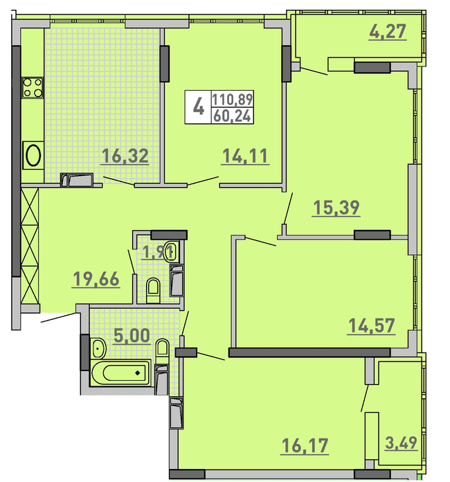 4-комнатная 110.89 м² в ЖК Паркове місто от 41 550 грн/м², Киев