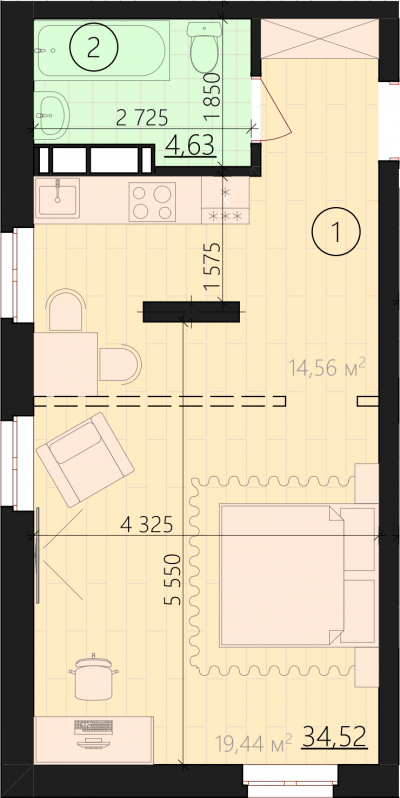 1-комнатная 39.15 м² в ЖК URBANIST от 36 000 грн/м², Киев