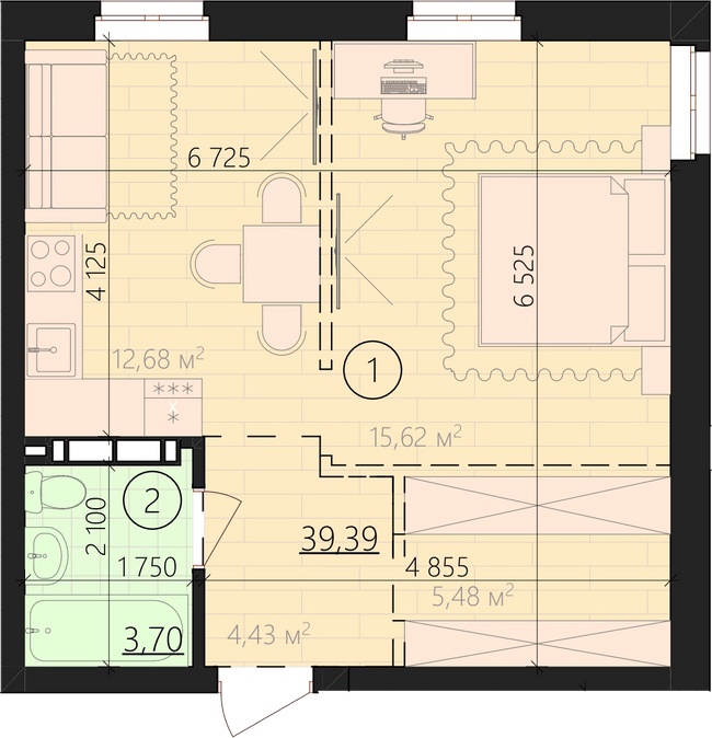1-комнатная 43.09 м² в ЖК URBANIST от 36 000 грн/м², Киев