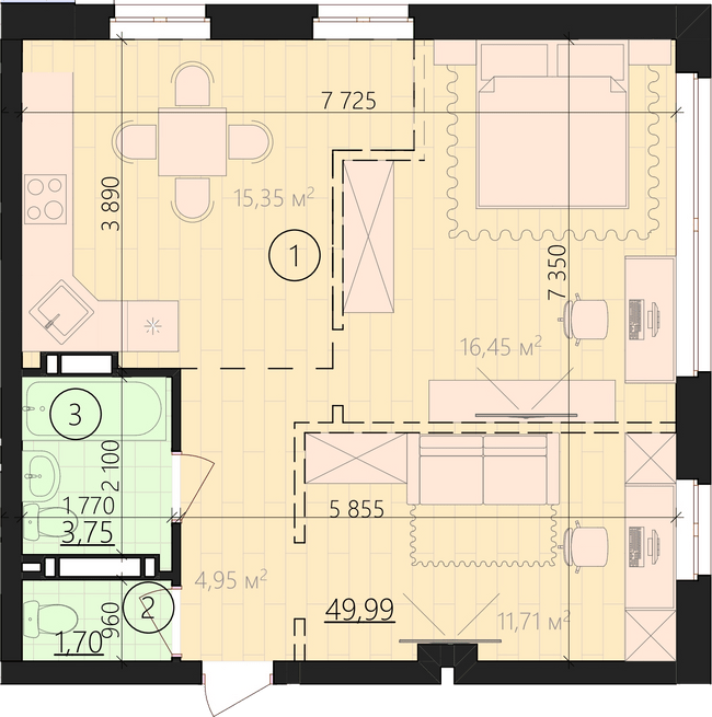 1-комнатная 55.44 м² в ЖК URBANIST от 36 000 грн/м², Киев