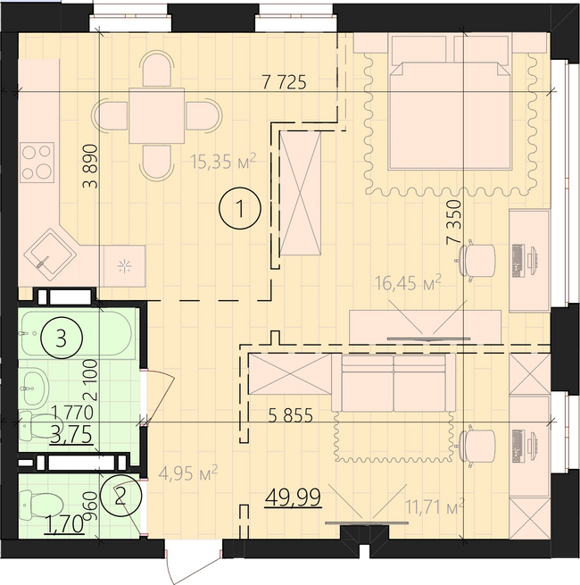 1-кімнатна 55.44 м² в ЖК URBANIST від 36 000 грн/м², Київ