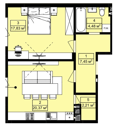 1-кімнатна 52.34 м² в ЖК Royal Hill від 19 200 грн/м², с. Лисиничі
