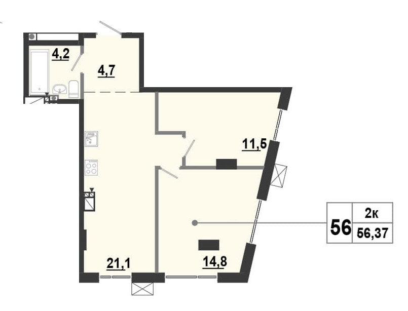2-комнатная 56.37 м² в ЖК BonAparte от 32 500 грн/м², Харьков