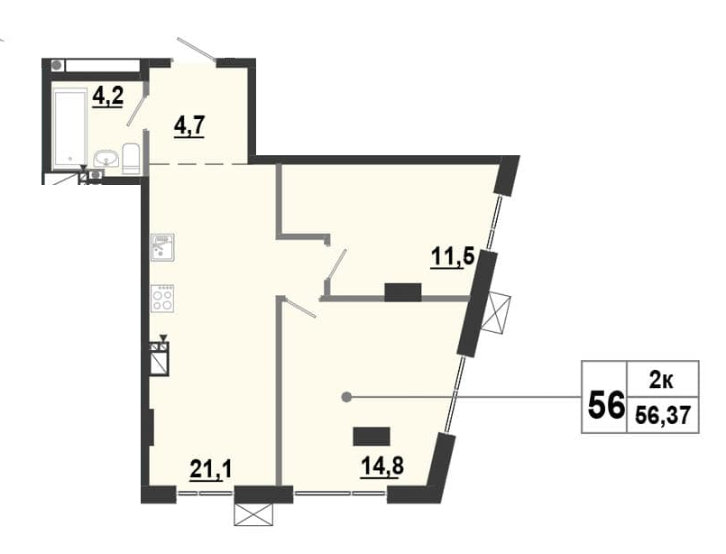 2-кімнатна 56.37 м² в ЖК BonAparte від 32 500 грн/м², Харків