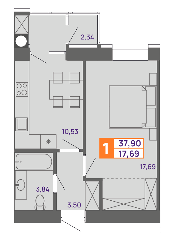 1-кімнатна 37.9 м² в ЖК Молодіжний від 15 600 грн/м², Хмельницький