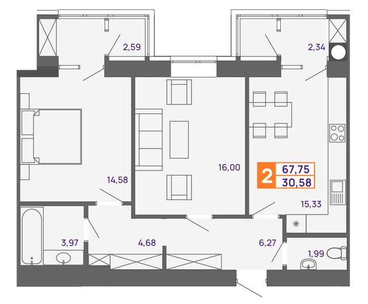 2-кімнатна 67.75 м² в ЖК Молодіжний від 15 000 грн/м², Хмельницький